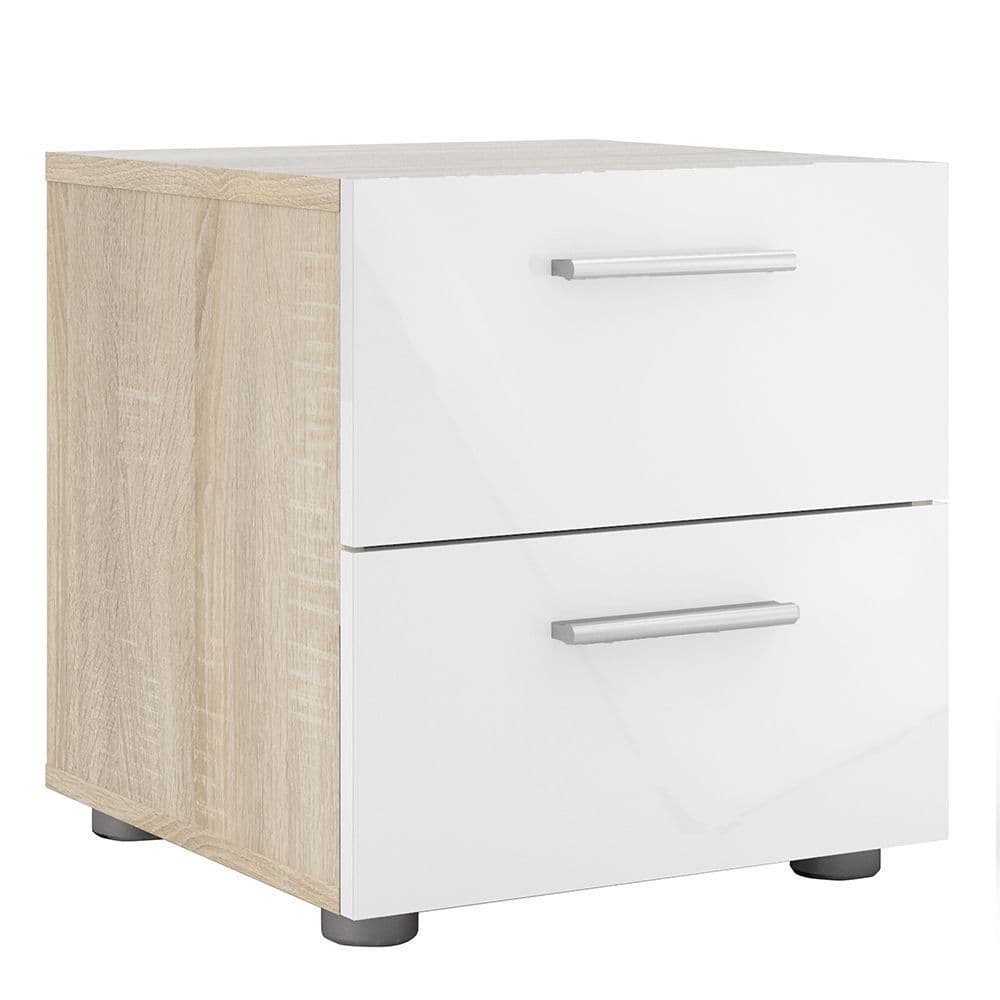 Anica Bedside 2 Drawers in Oak with White High Gloss in Oak